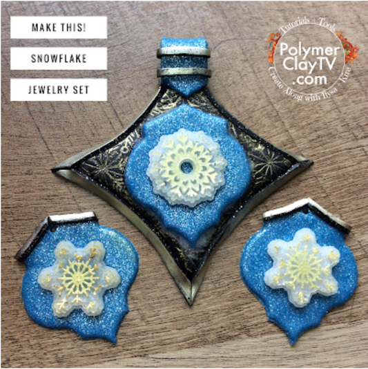Make a pretty polymer clay jewelry set with Wintery snow and snowflake designs