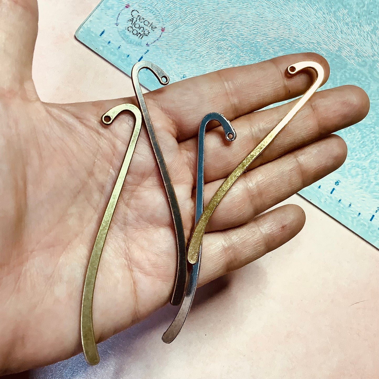 3 Bookmark Blanks Hook Metal to make clay or beaded dangles