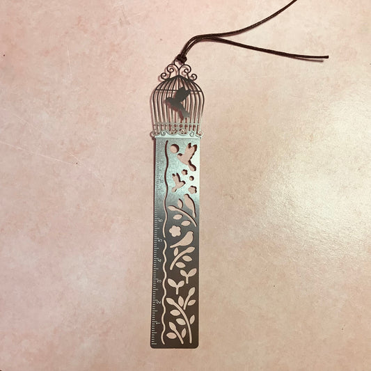 Birdcage ruler, embossed metal bookmark