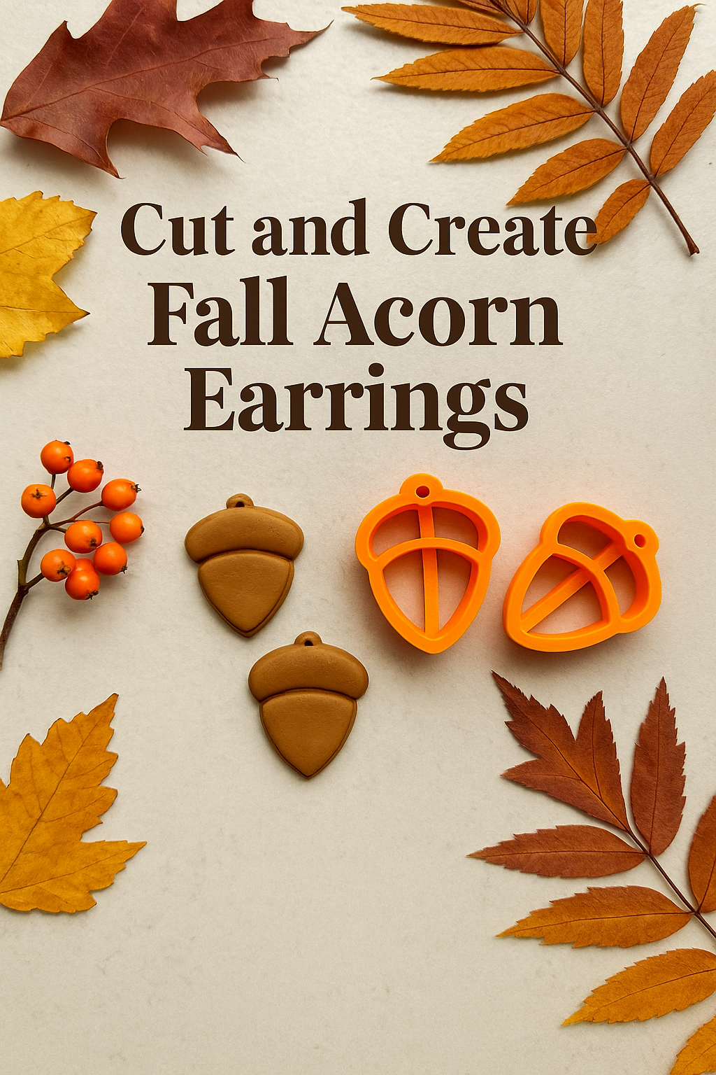 Acorns Mirrored polymer clay cutter set earrings Autumn motif