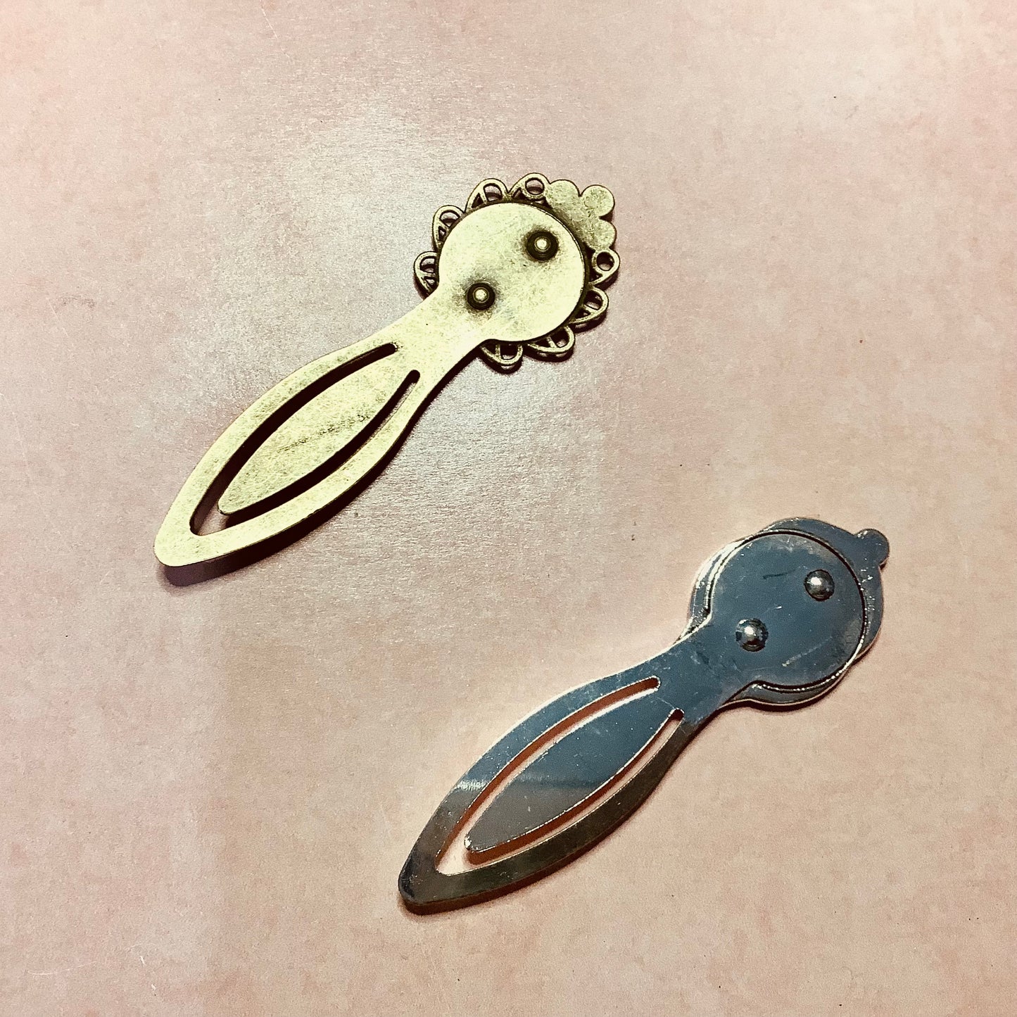 Metal Cabochon inset embossed clip metal bookmark
