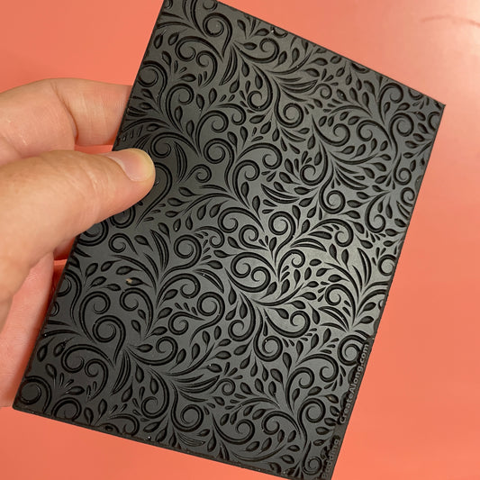 Budding Swirling botanical Rubber Stamp Texture Sheet Mat (medium)