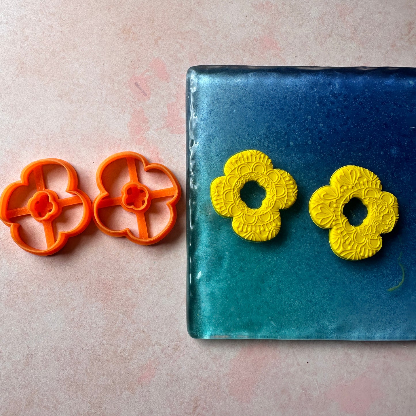Marsha mirrored flower earring dangle donut polymer clay cutter set