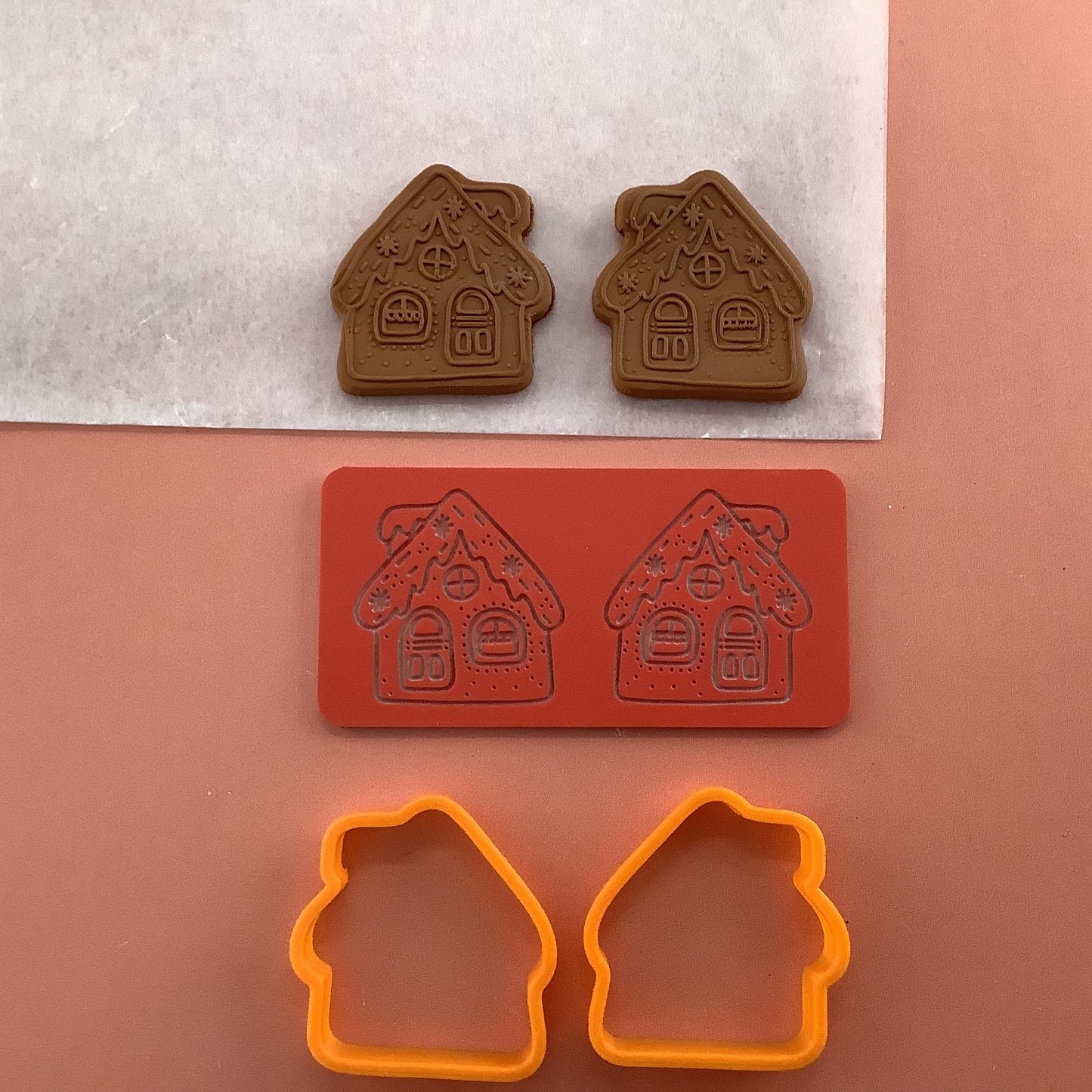 Gingerbread House clay Cutters and Stamp set # 3 mirrored pair