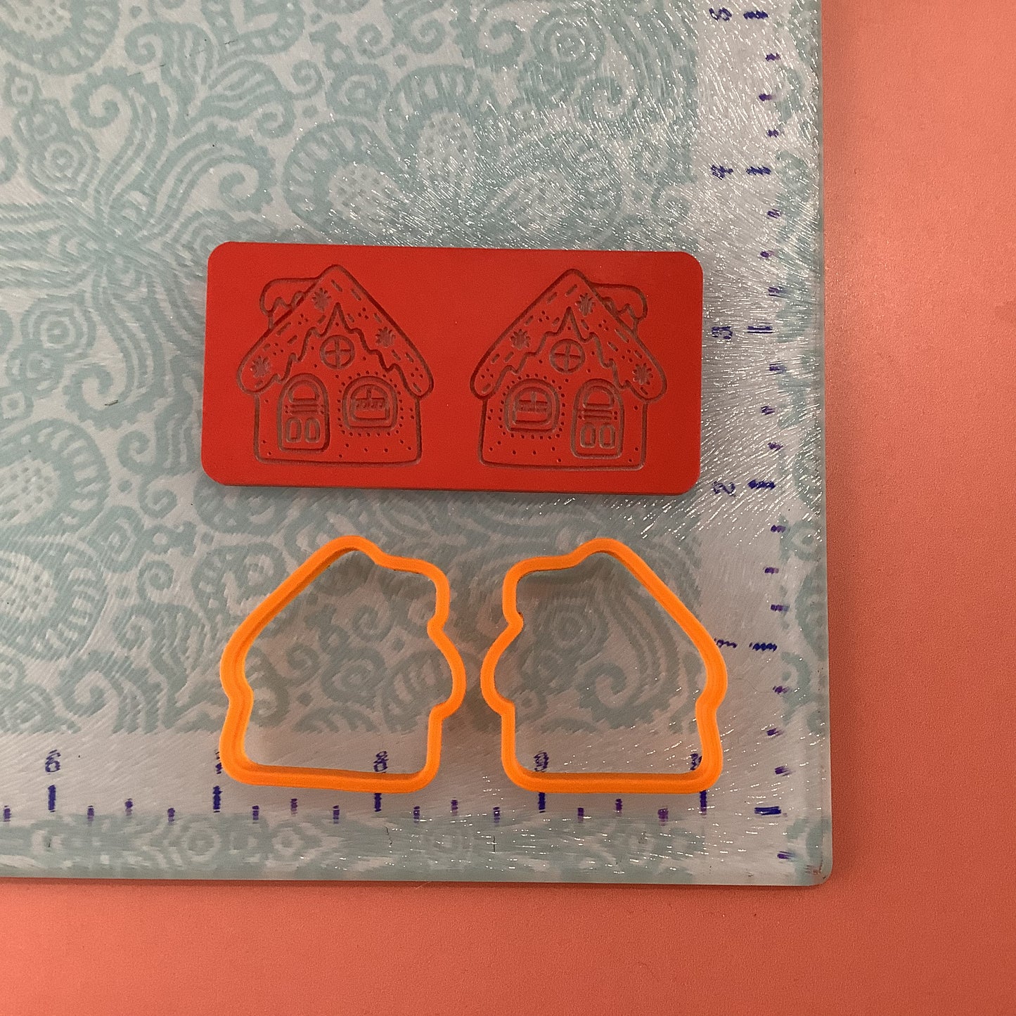 Gingerbread House clay Cutters and Stamp set # 3 mirrored pair