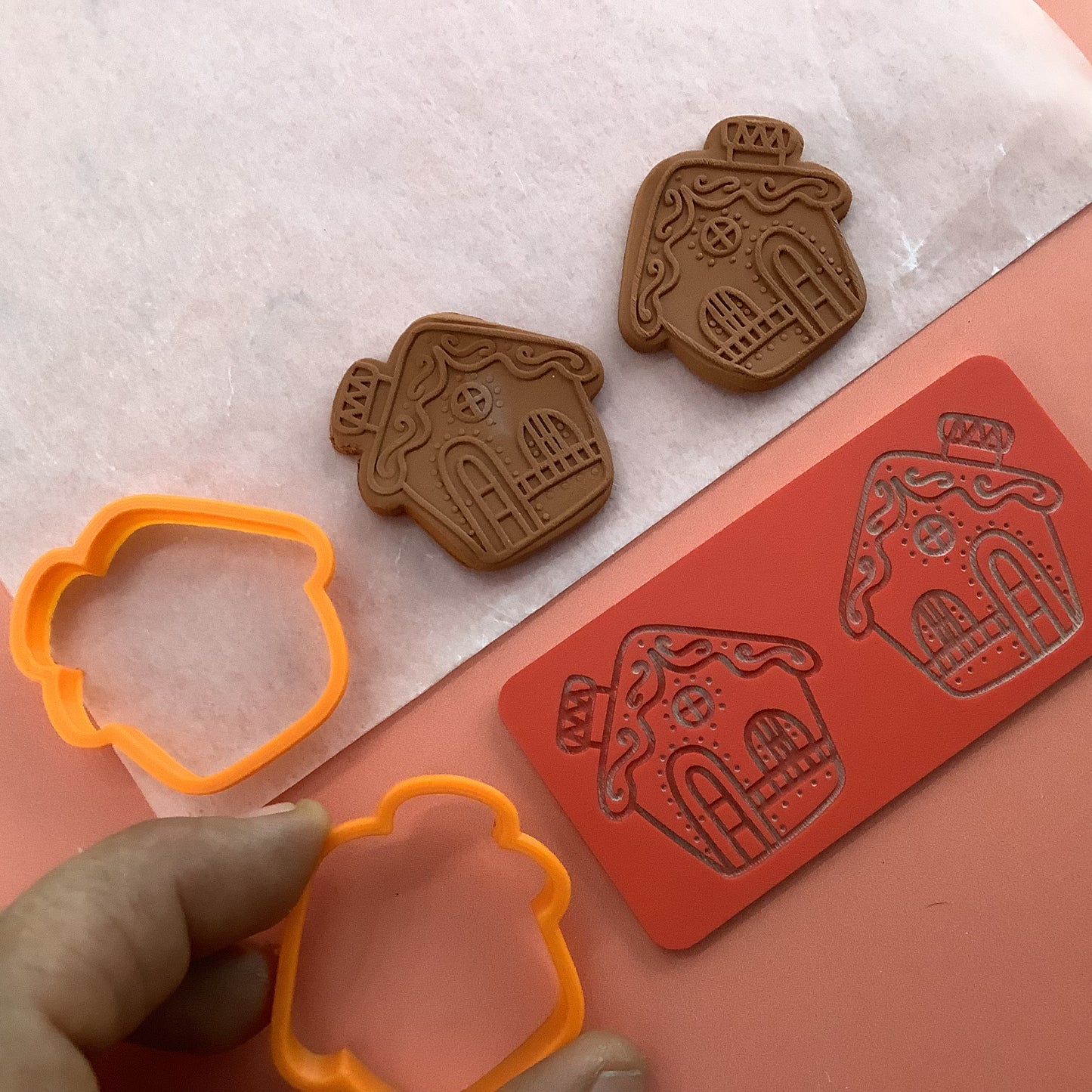 Gingerbread House clay Cutters and Stamp set # 2 mirrored pair