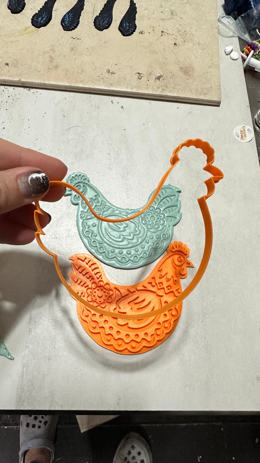Funky Flower Chicken Large polymer clay cutter - Create Along