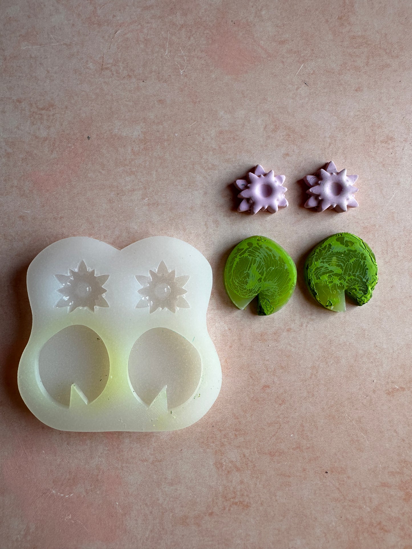 Water Lily Pads translucent silicone mold polymer clay UV resin earrings - Create Along