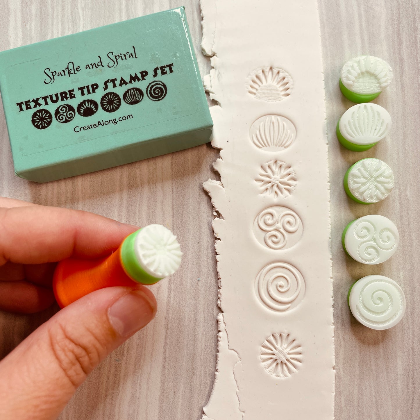 Texture Tips stamps Sparkle Spirals of 6 small stamp set for polymer clay and mixed media