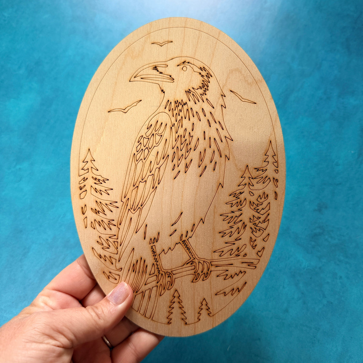Raven on a branch paint your own wood canvas