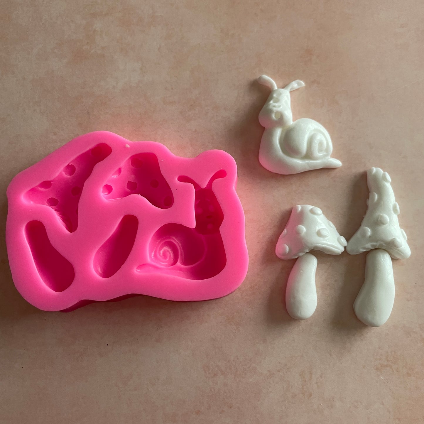 Snail and Mushrooms polymer clay resin silicone clay and food safe mold fairy doors