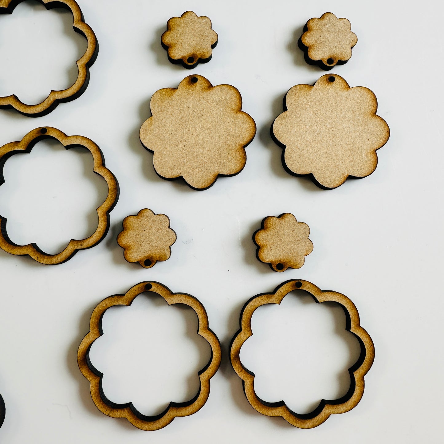 8 petal flower rings 6 pairs Wood MDF Mixed media blanks Earring Components