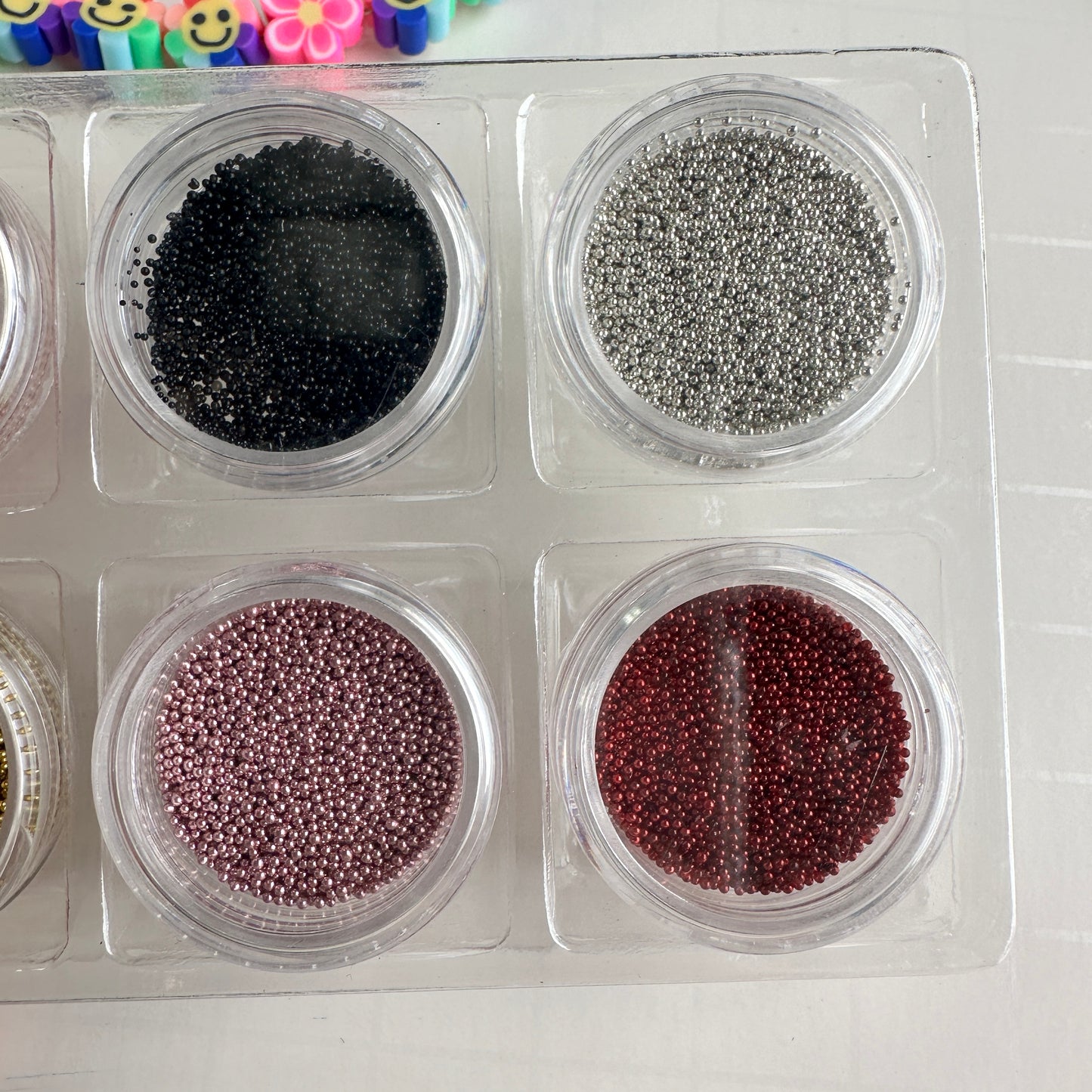 Metallic Micro Caviar No-Hole Beads – Set of 6 for Polymer Clay & Mixed Media