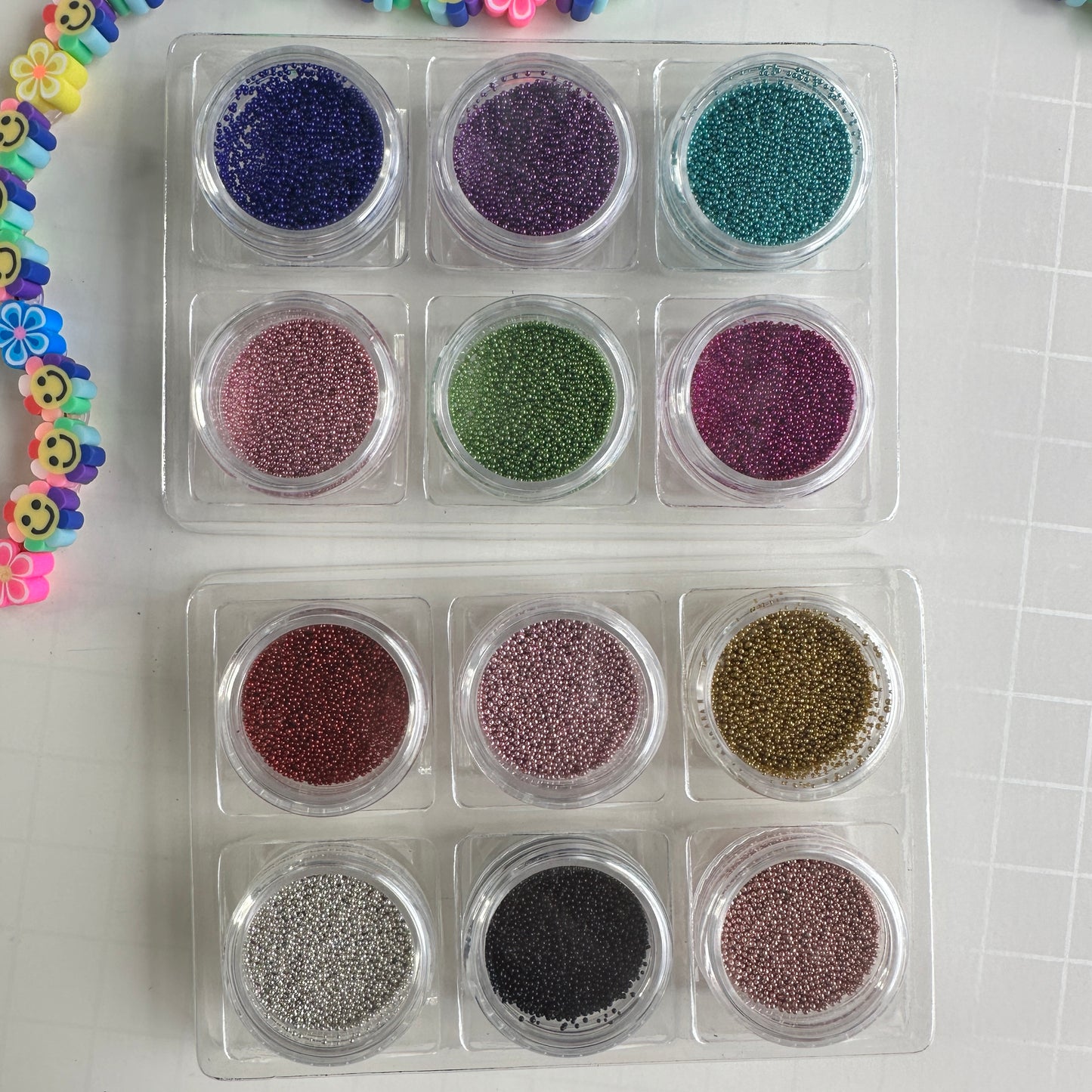 Micro Caviar No-Hole Beads – Set of 6 Bright Floral Colors for Polymer Clay & Mixed Media