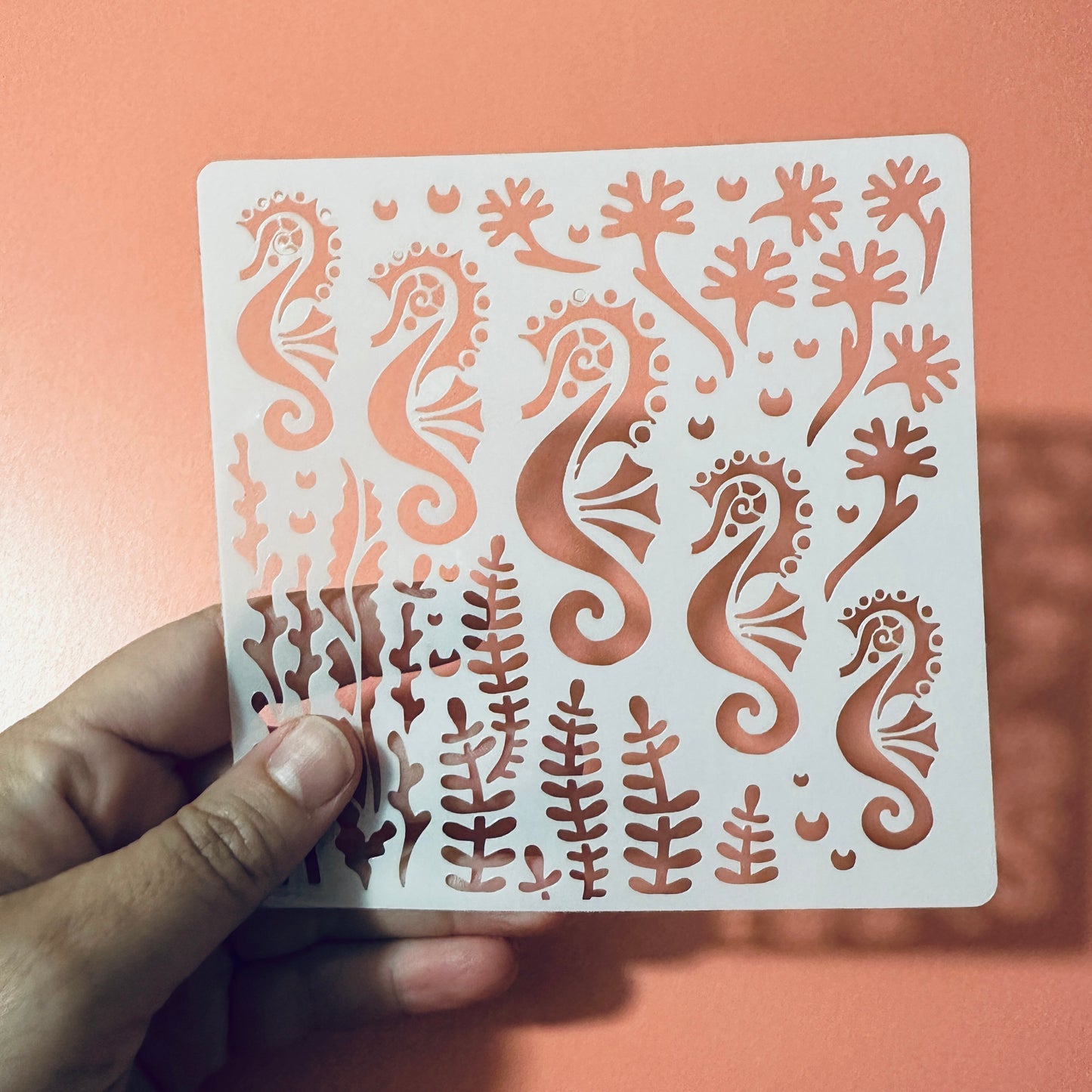 Fanta-Sea Stencil crafting mylar plastic 10mil seahorse and coral design