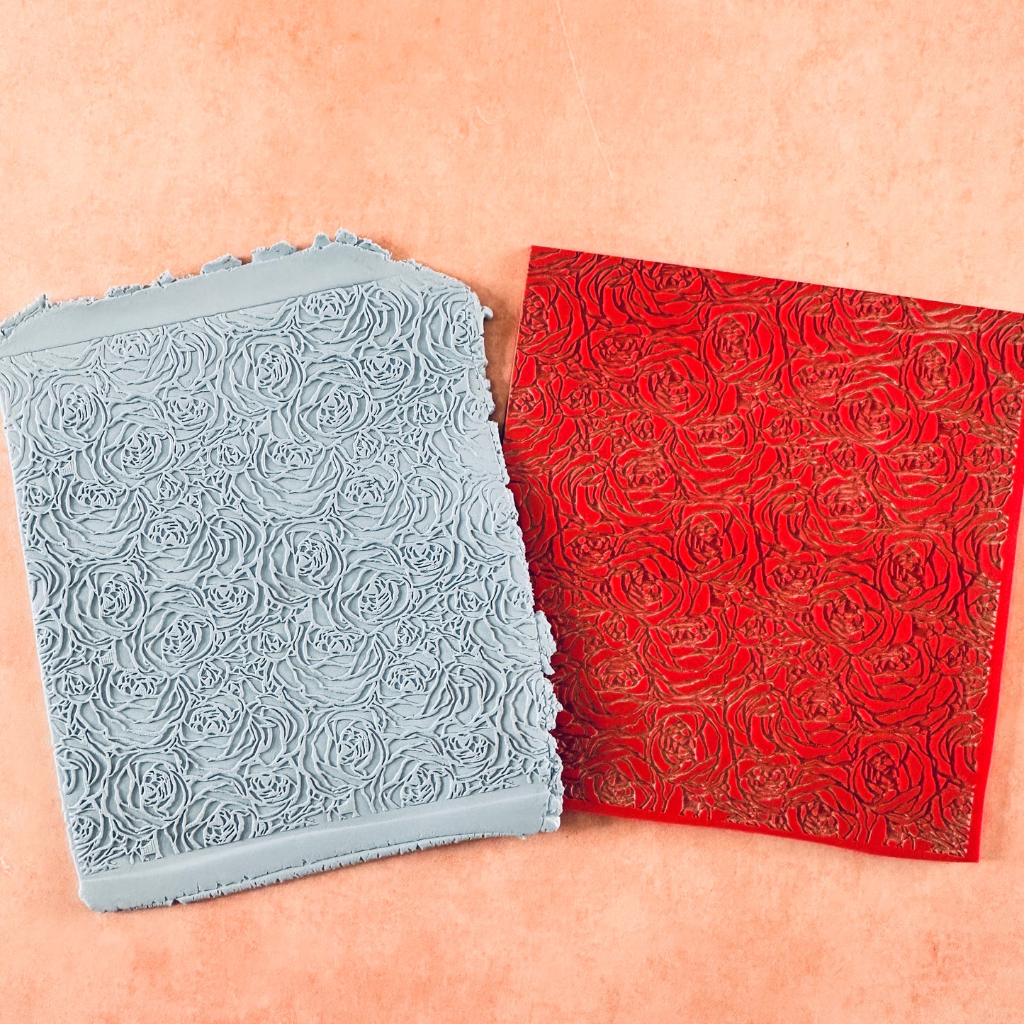 Roses Boho Rubber Stamp Polymer Clay Texture Sheet Mat | rose stamp