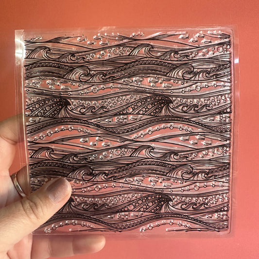 Ocean Flow Polymer Clay Stamp – Jumbo Tribal 5x5 Inch Clear Texture