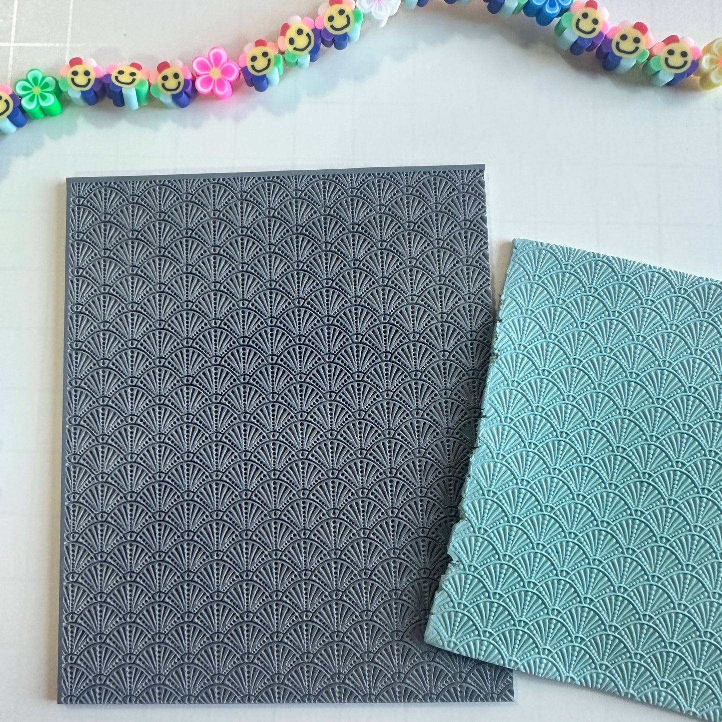 Fantasy fans Papyrus Pattern Polymer Clay Stamp – 3x4 Inch Rubber Texture