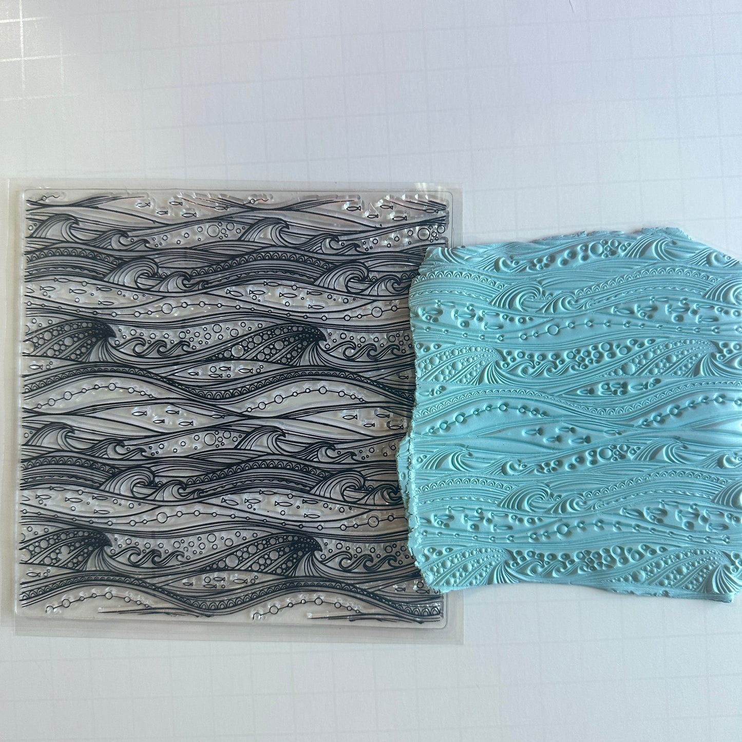 Ocean Flow Polymer Clay Stamp – Jumbo Tribal 5x5 Inch Clear Texture