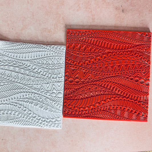 Tribal Flow Wave Rubber Stamp Texture Sheet Mat for polymer clay metal clay mixed media art