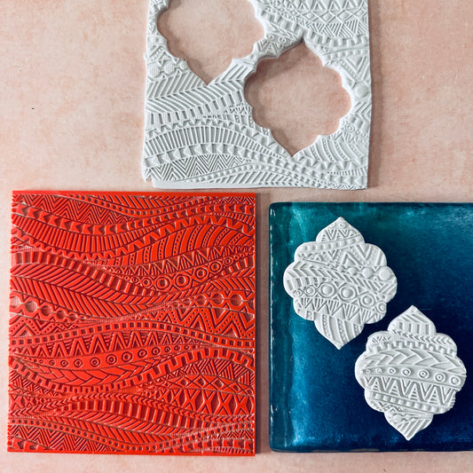 Tribal Flow Wave Rubber Stamp Texture Sheet Mat for polymer clay metal clay mixed media art