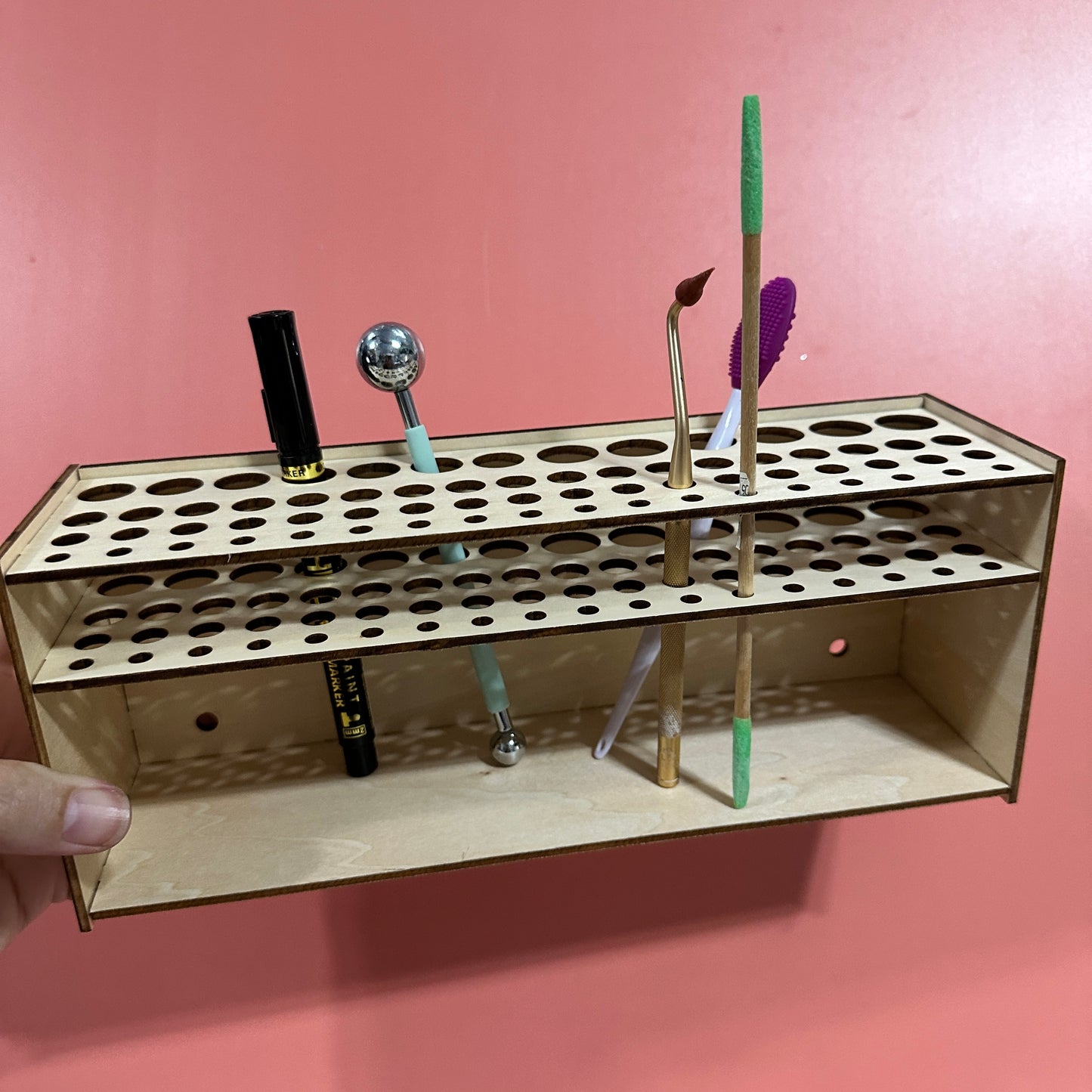 Clay Tools Organizer – 64 Slot Wood Rack for Polymer Clay & Craft Tools