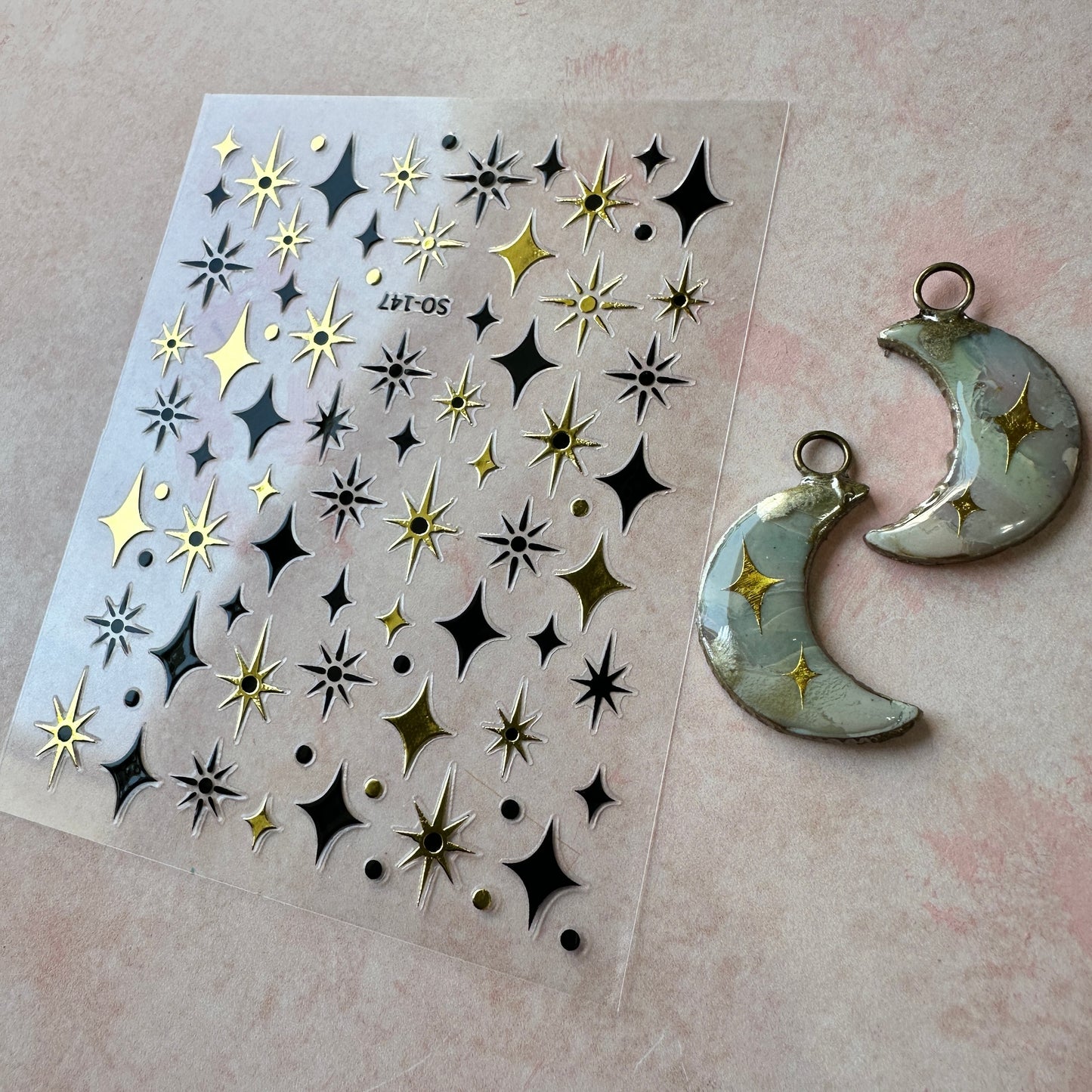 Multi Celestial Sparkle Stickers embed in resin and liquid clay - black + white