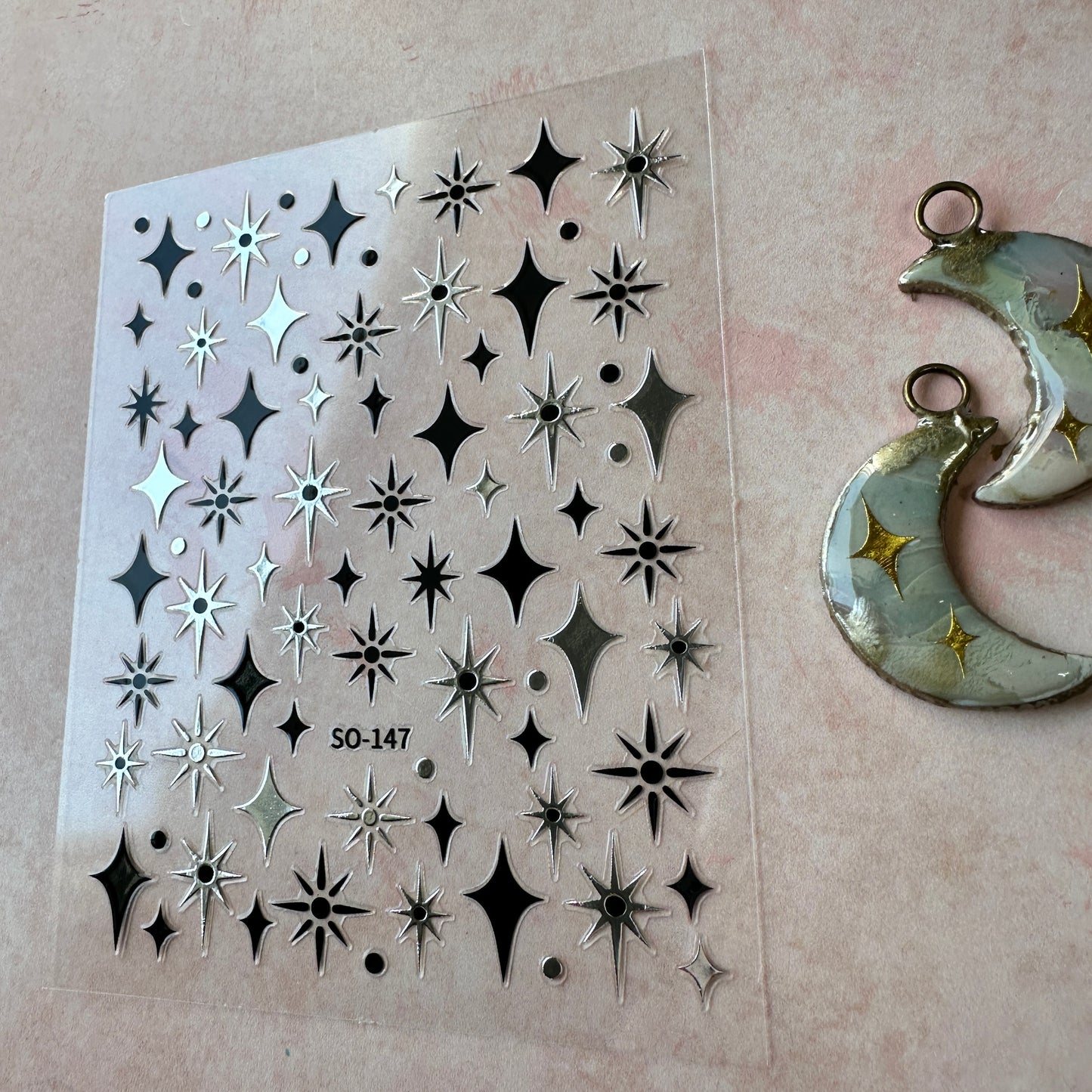 Multi Celestial Sparkle Stickers embed in resin and liquid clay - black + white