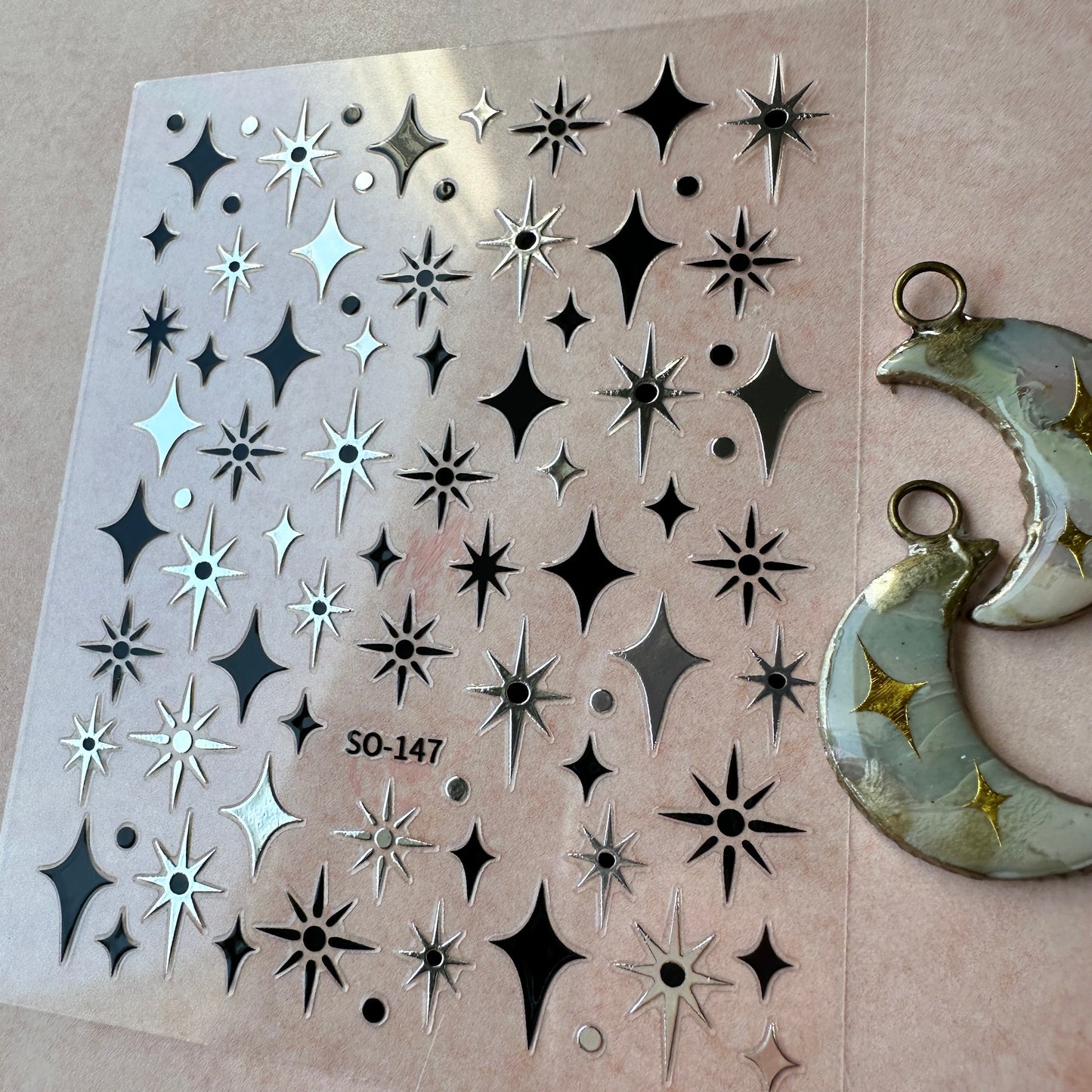 Multi Celestial Sparkle Stickers embed in resin and liquid clay - black + white