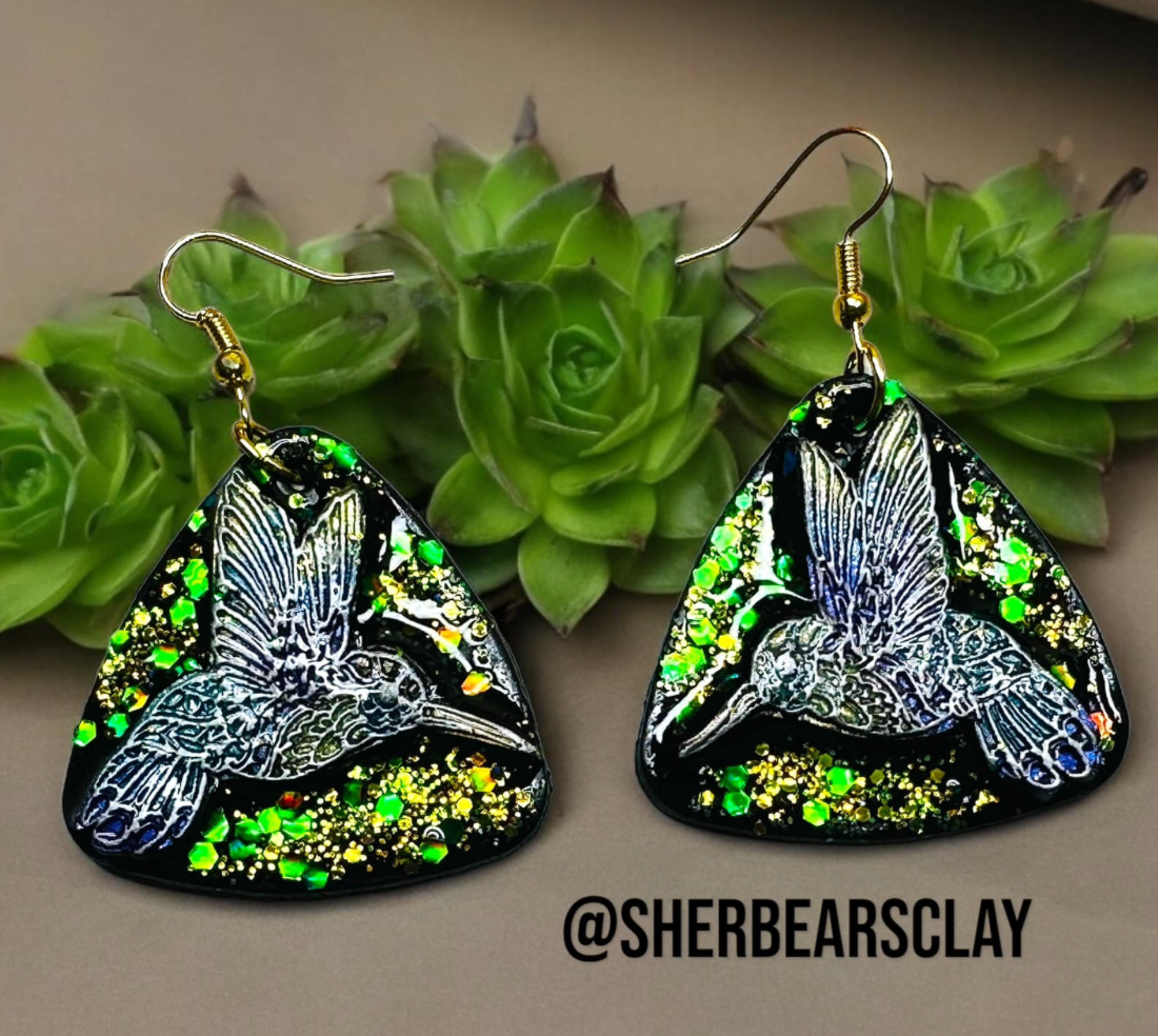 Polymer Clay Rubber deco stamp hummingbird mirrored pair