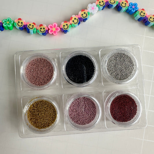 Metallic Micro Caviar No-Hole Beads – Set of 6 for Polymer Clay & Mixed Media