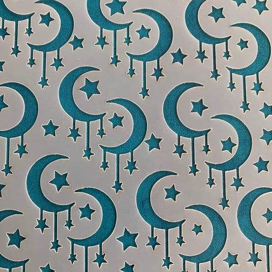 Dripping Moons and Stars Mylar Stencil texture sheet for polymer clay earrings art jewelry mixed media