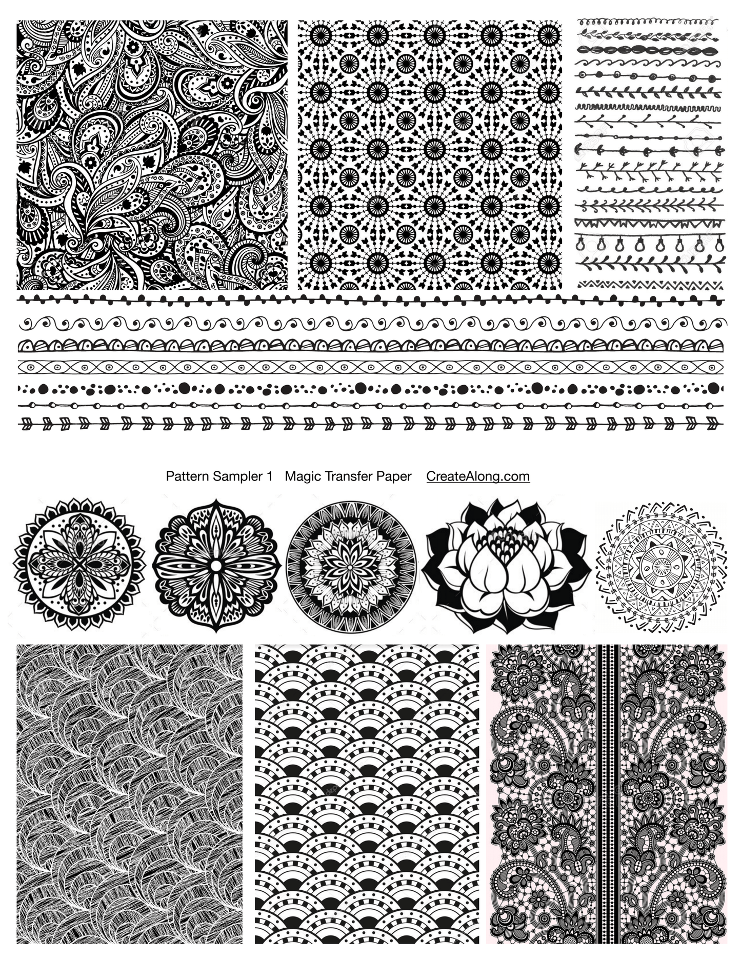 Digital Pattern Sampler Image Transfer PDF for creating images on raw polymer clay and for use with Magic Transfer Paper