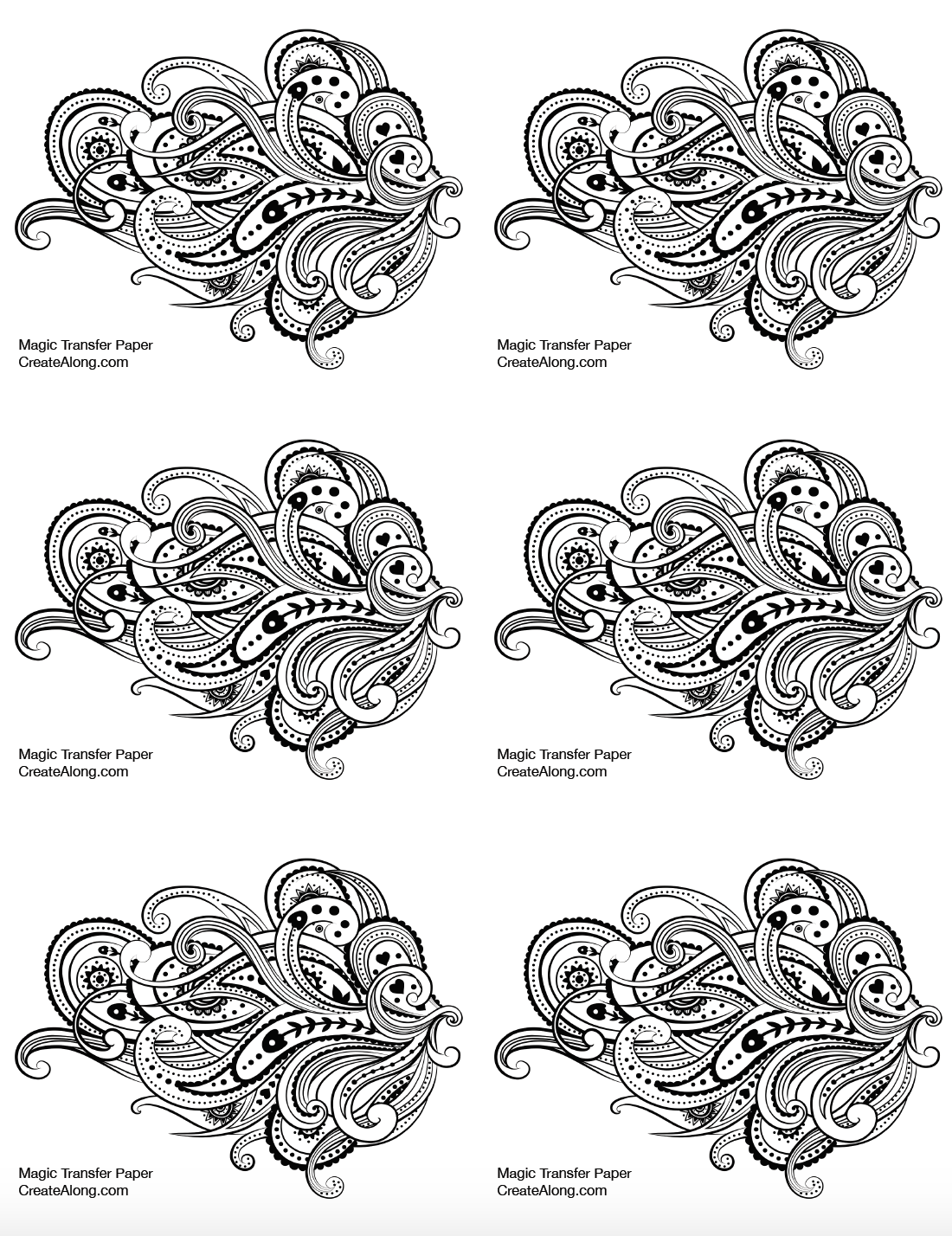 Digital Paisley Floral Swirl Image Transfer PDF for creating images on raw polymer clay and for use with Magic Transfer Paper