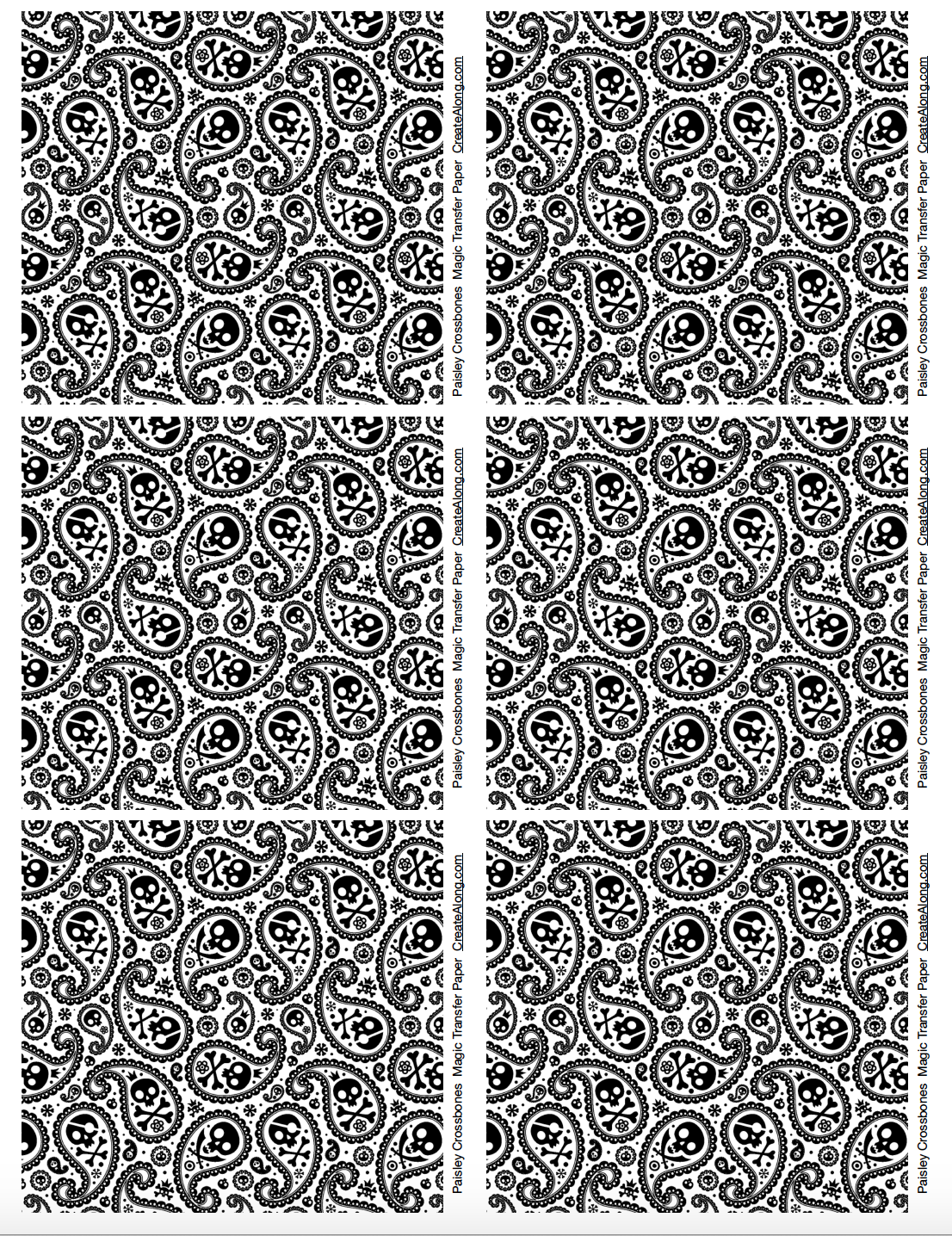 Digital Halloween Skulls & Paisley Image Transfer PDF for creating images on raw polymer clay and for use with Magic Transfer Paper
