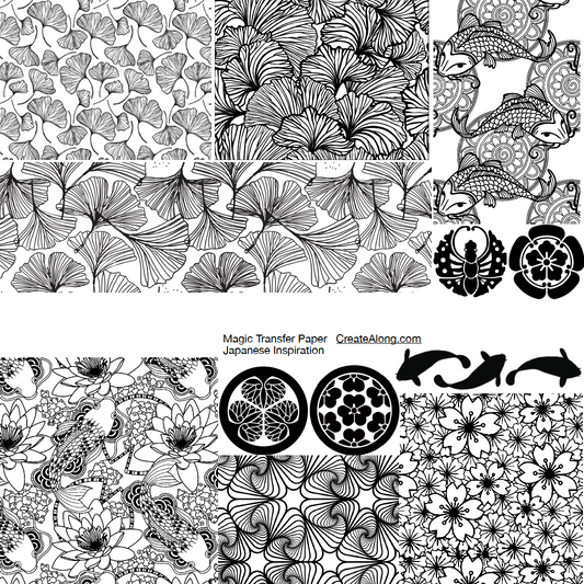 Digital Japanese Inspiration Image Transfer PDF for creating images on raw polymer clay and for use with Magic Transfer Paper