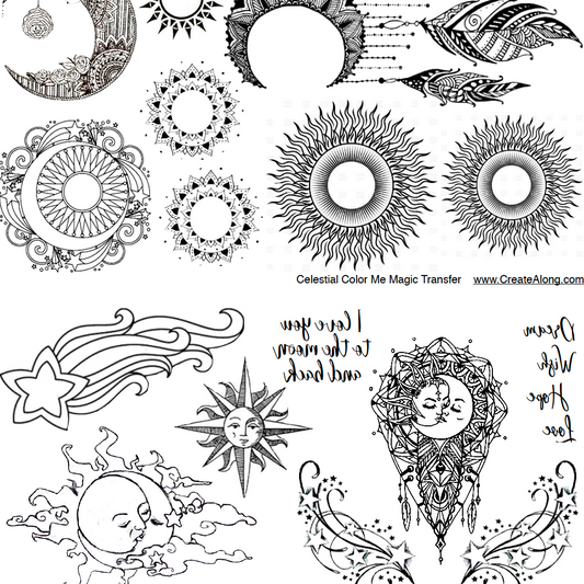 Digital Celestial Image Transfer PDF for creating images on raw polymer clay and for use with Magic Transfer Paper