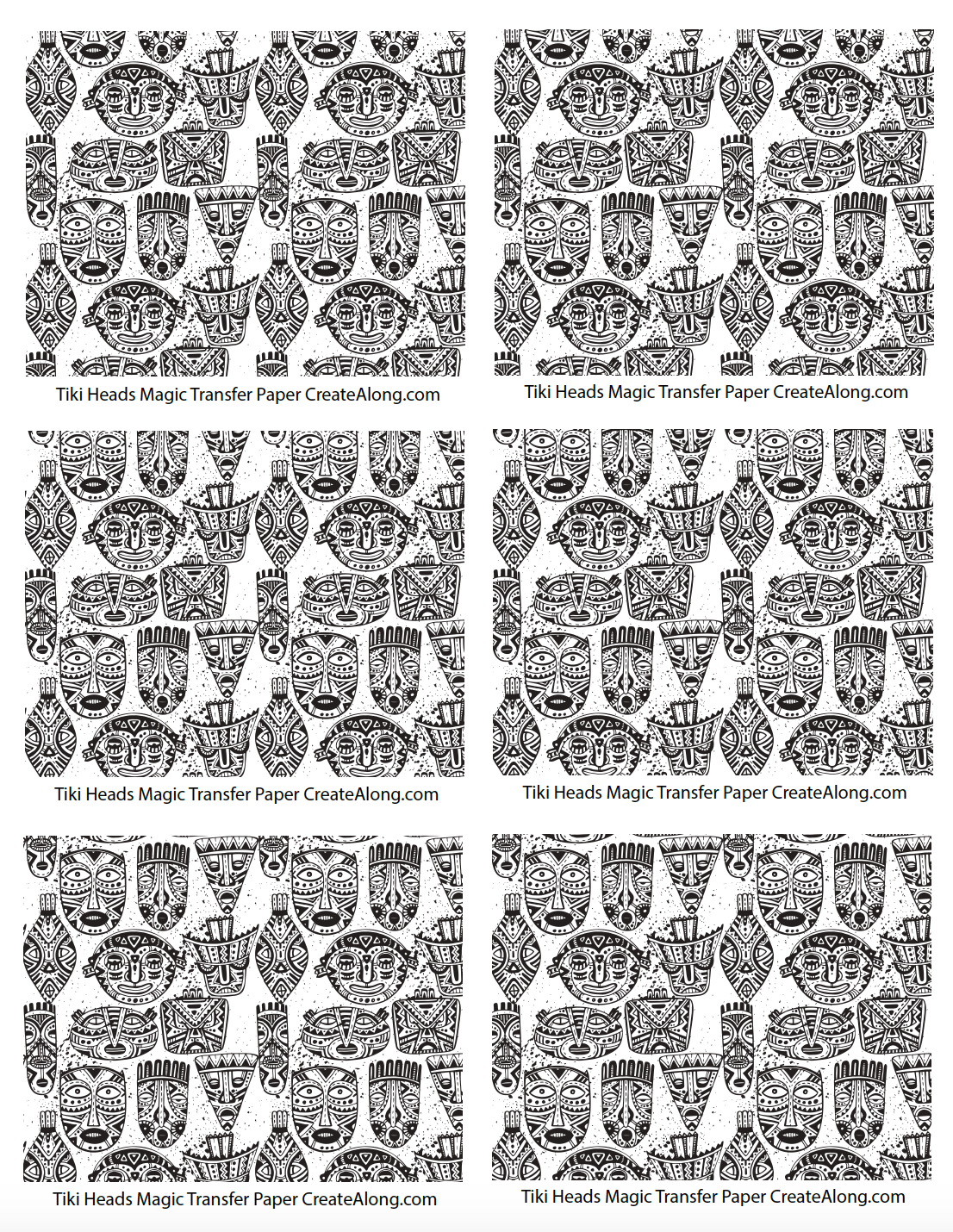 Digital Tiki Heads Image Transfer PDF for creating images on raw polymer clay and for use with Magic Transfer Paper