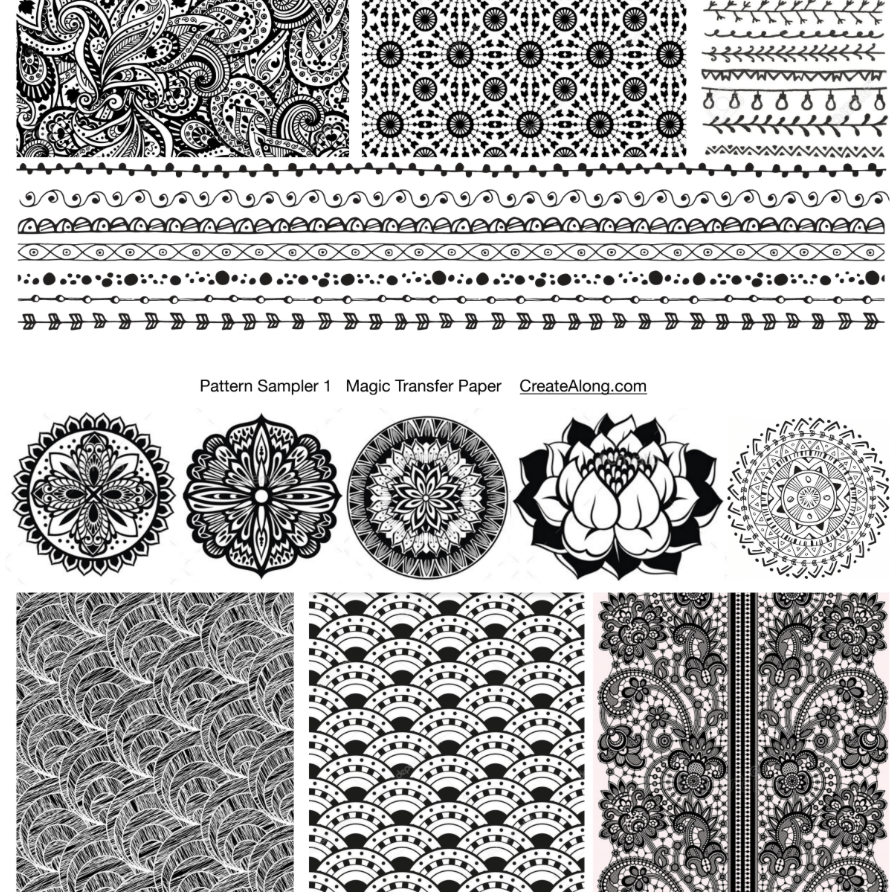 Digital Pattern Sampler Image Transfer PDF for creating images on raw polymer clay and for use with Magic Transfer Paper