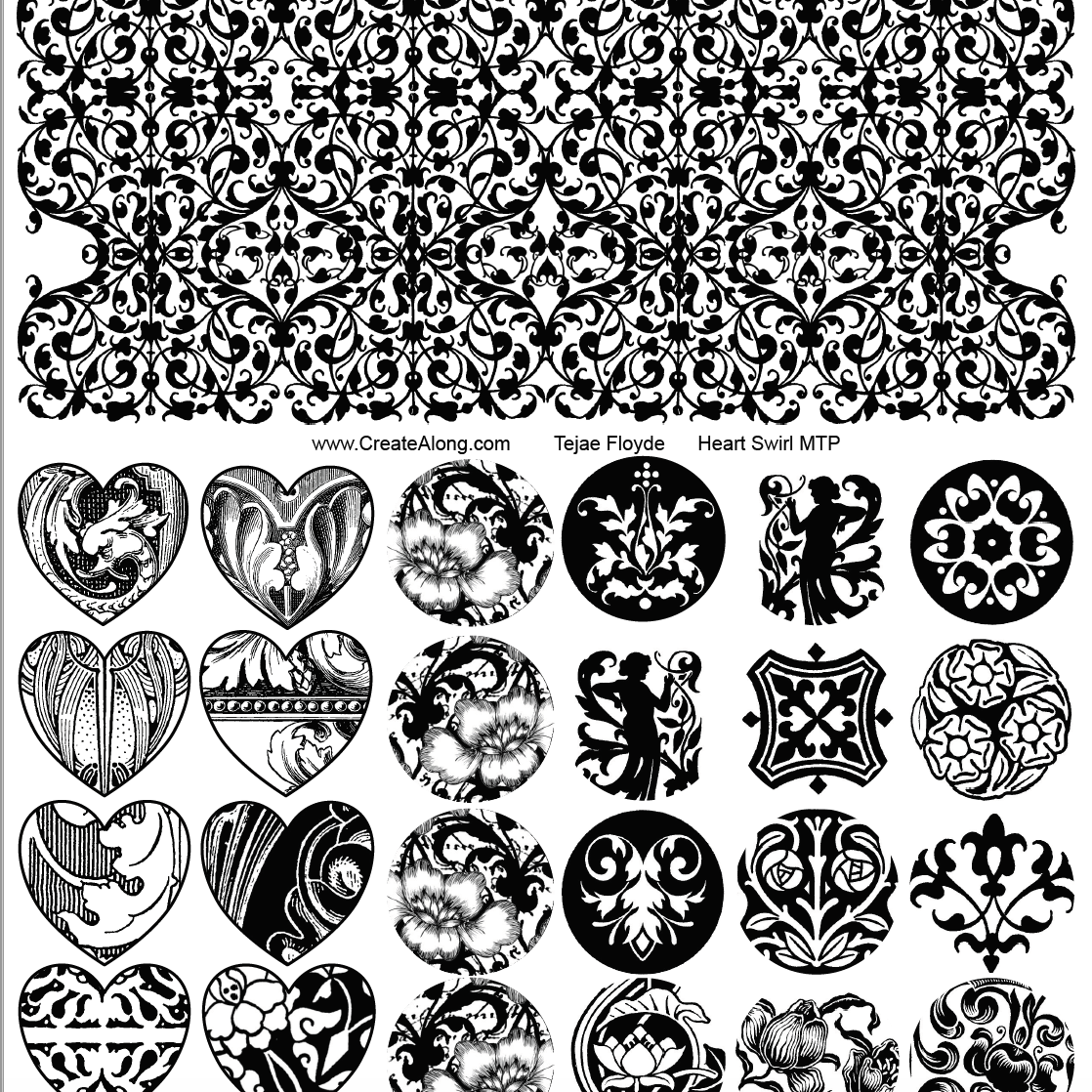 Digital Heart Swirl Image Transfer PDF for creating images on raw polymer clay and for use with Magic Transfer Paper