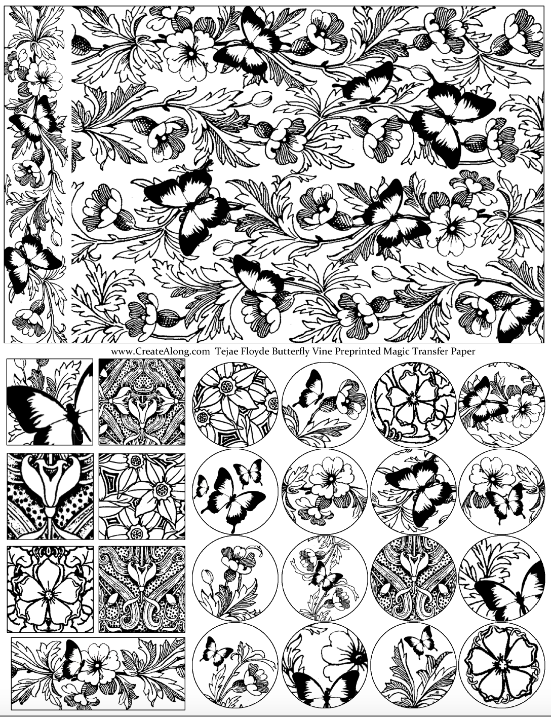 Digital Butterfly Vine Image Transfer PDF for creating images on raw polymer clay and for use with Magic Transfer Paper