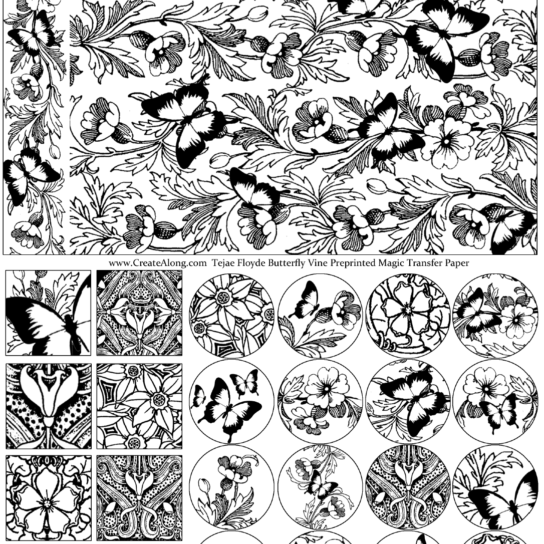 Digital Butterfly Vine Image Transfer PDF for creating images on raw polymer clay and for use with Magic Transfer Paper