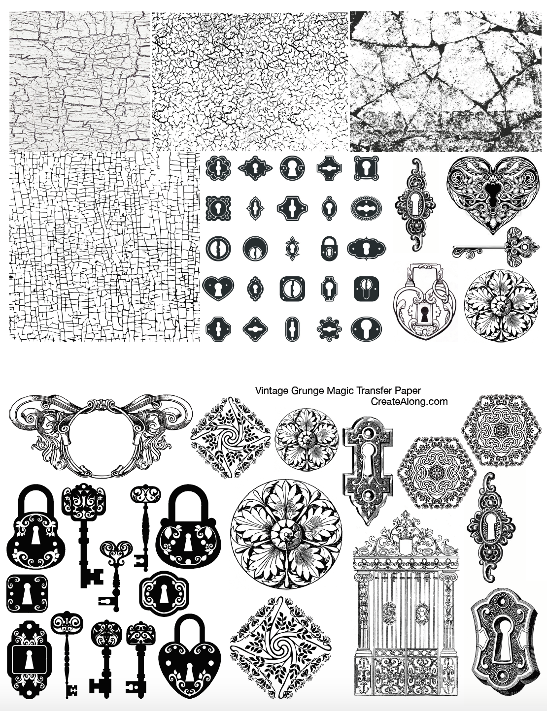 Digital Vintage Grunge Image Transfer PDF for creating images on raw polymer clay and for use with Magic Transfer Paper
