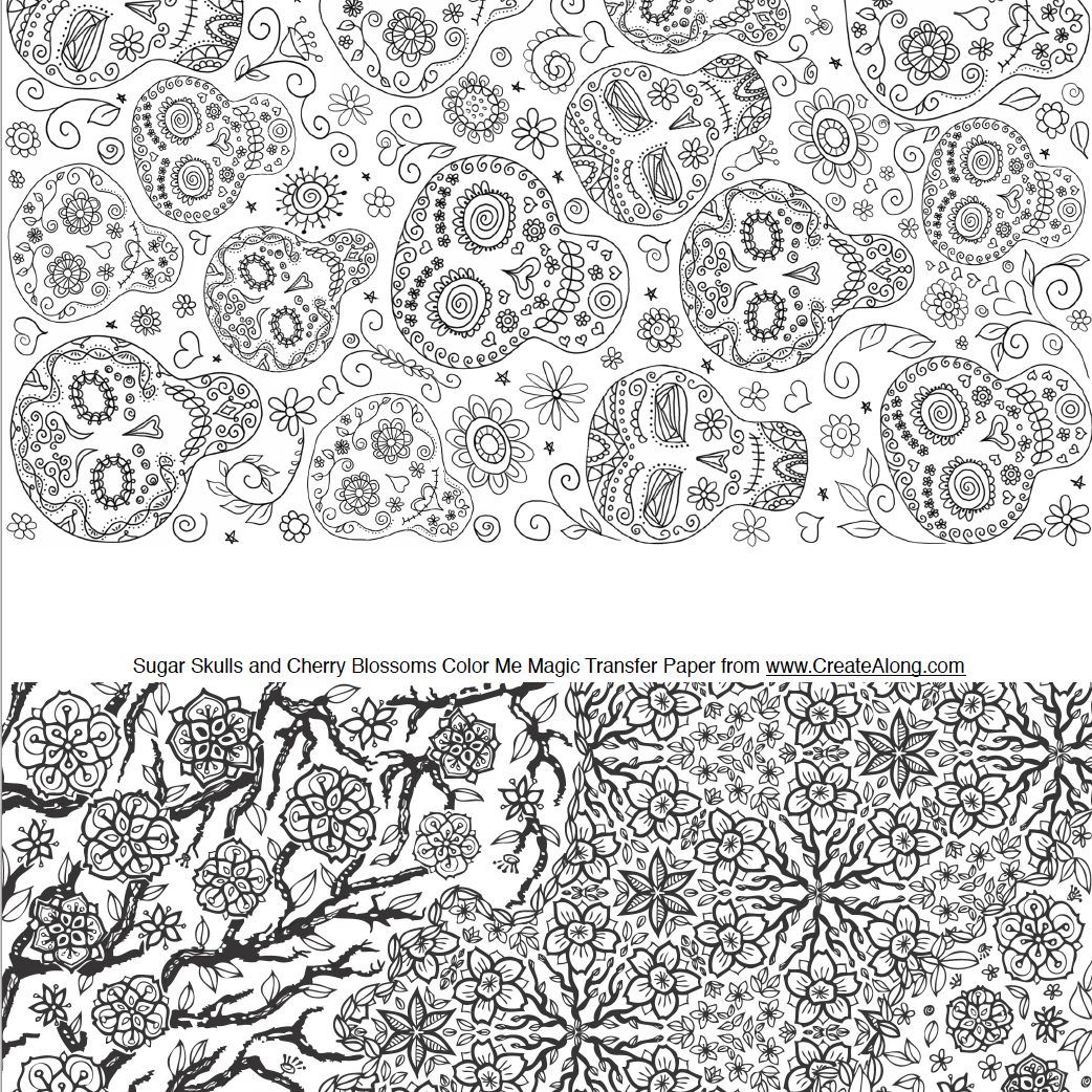 Digital Sugar Skulls & Cherry Blossoms Image Transfer PDF for creating images on raw polymer clay and for use with Magic Transfer Paper