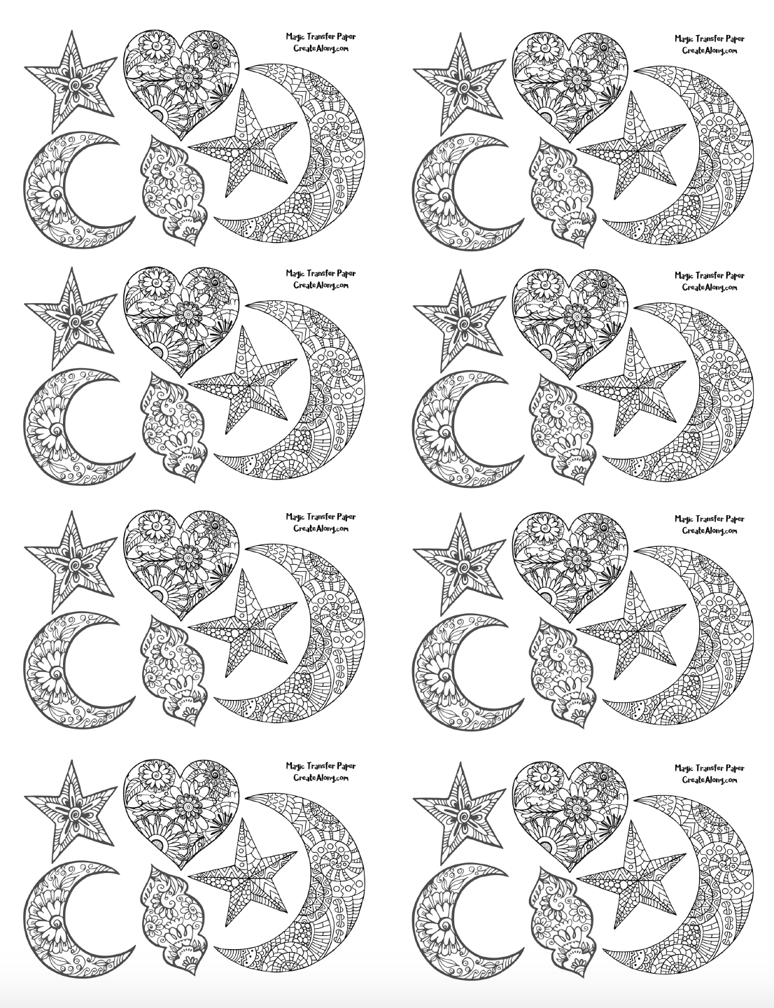 Digital Moon & Stars Image Transfer PDF for creating images on raw polymer clay and for use with Magic Transfer Paper