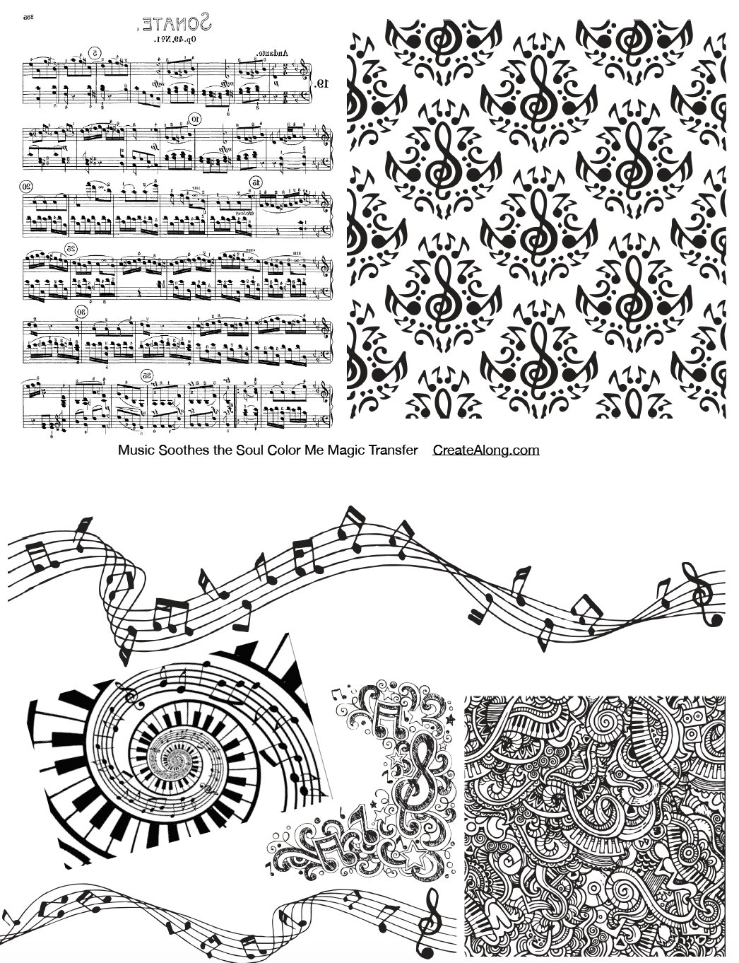 Digital Musical Image Transfer PDF for creating images on raw polymer clay and for use with Magic Transfer Paper
