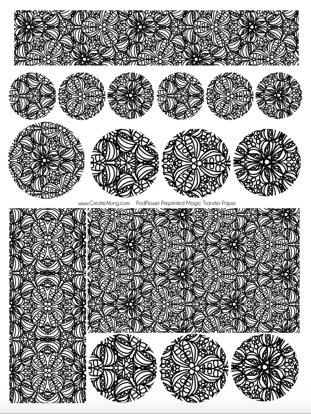 Digital Podflower Image Transfer PDF for creating images on raw polymer clay and for use with Magic Transfer Paper
