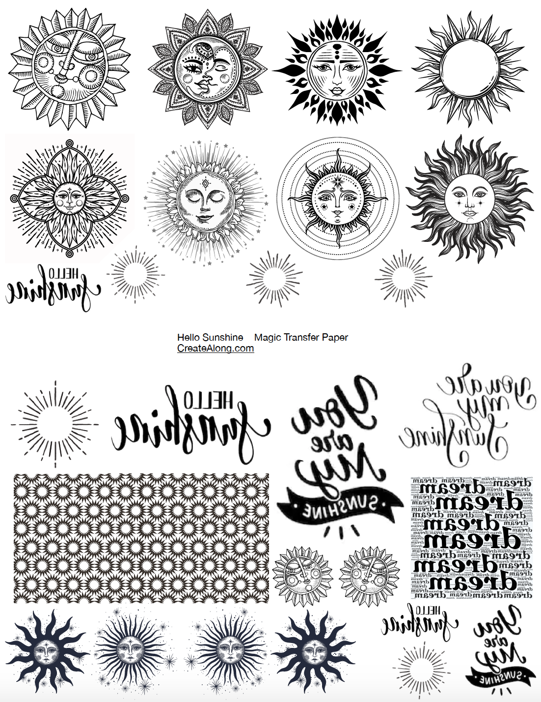 Digital Hello Sunshine Transfer PDF for creating images on raw polymer clay and for use with Magic Transfer Paper