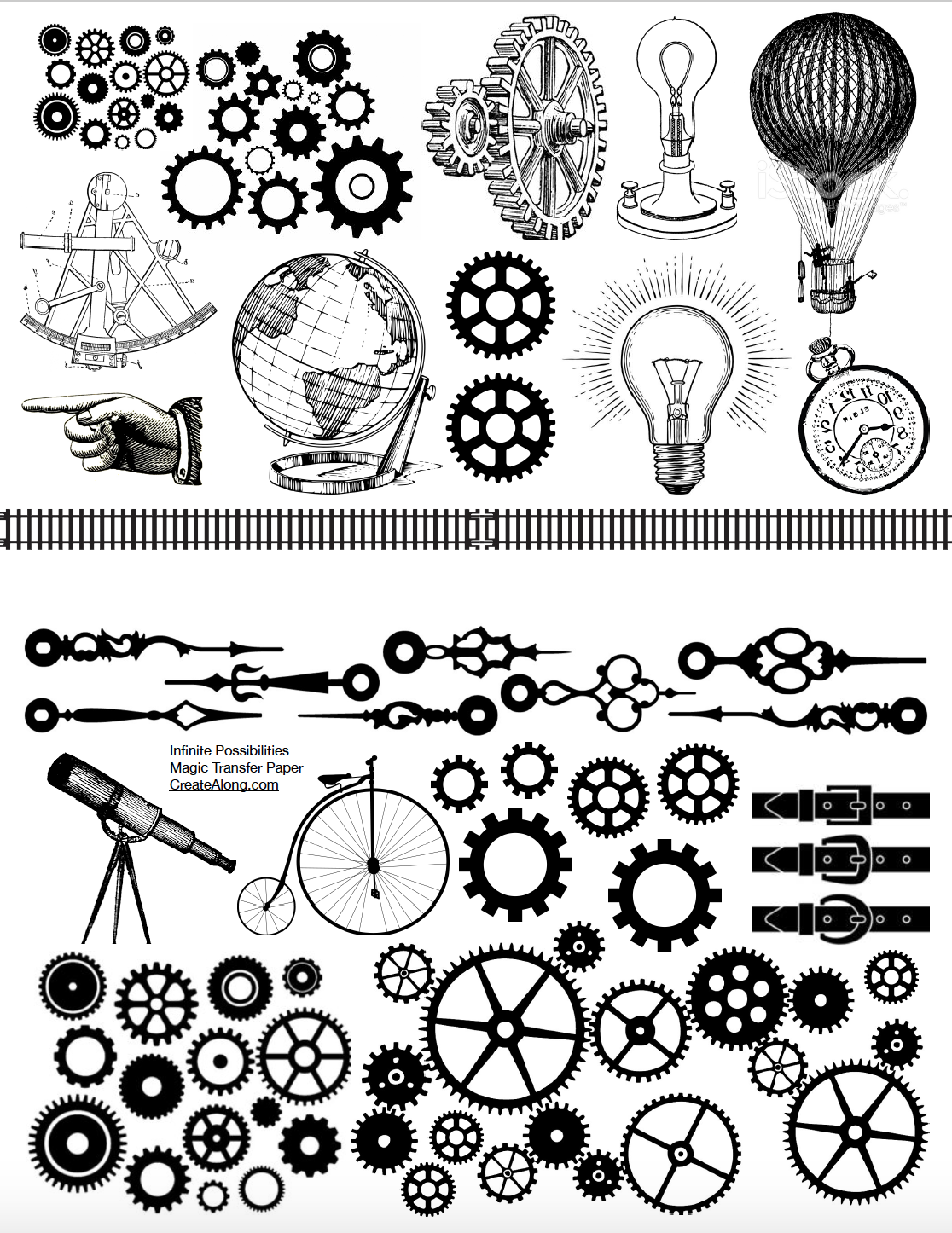 Digital Infinite Possibilities Steampunk Transfer PDF for creating images on raw polymer clay and for use with Magic Transfer Paper