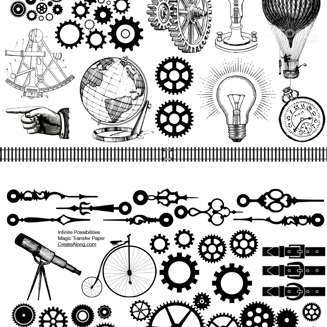 Digital Infinite Possibilities Steampunk Transfer PDF for creating images on raw polymer clay and for use with Magic Transfer Paper